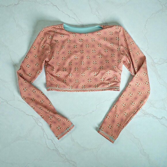 ISA & ANA Floral Long Sleeve Rash Guard Workout Crop Top Size Small - Picture 3 of 8